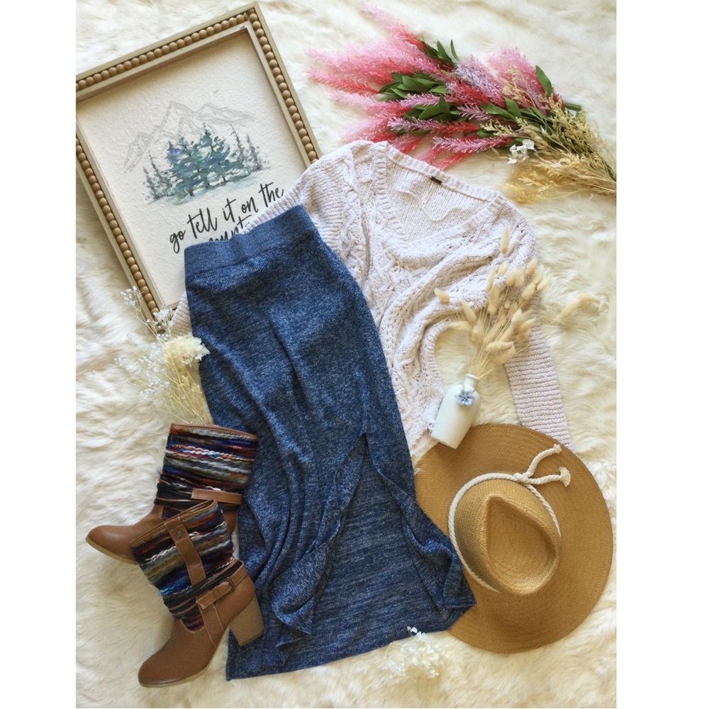 H&M Prairie Blue Marled Knit Midi
